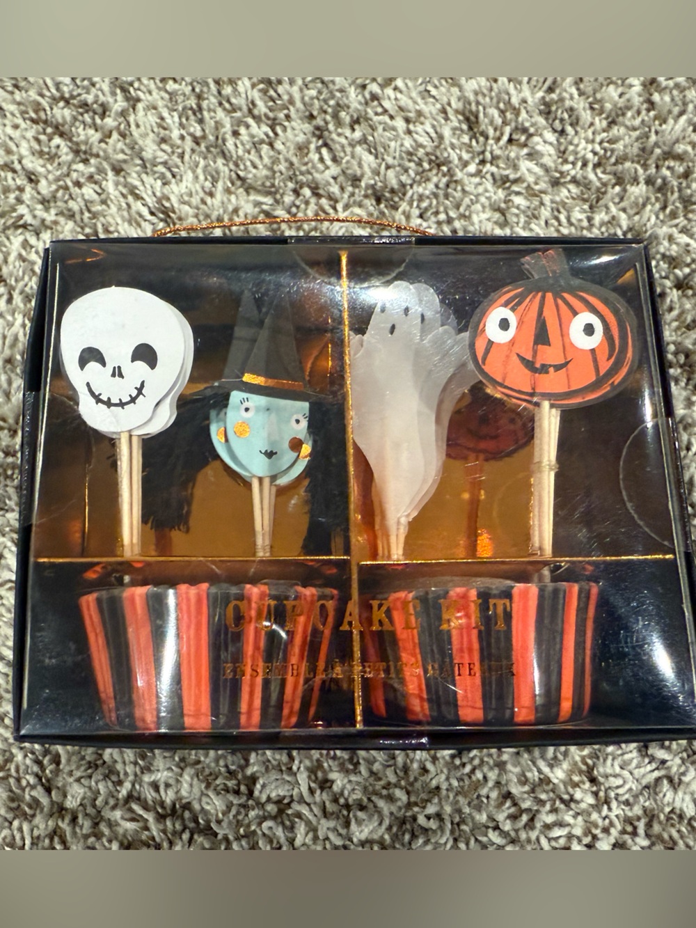 Meri Meri Halloween Cupcake Kit in Orange, Black, White